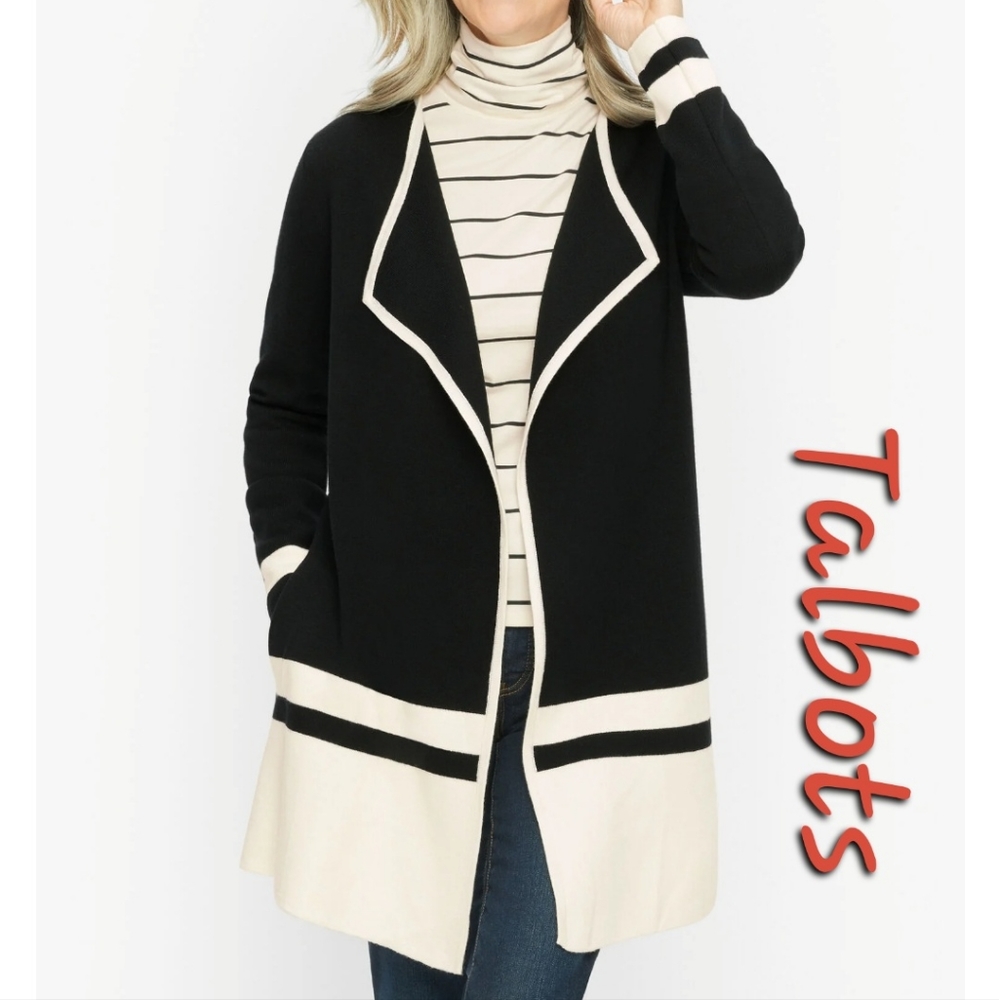 🥳FINAL PRICE👍🖤🤍🖤 NWT‼️ Talbots brand Drape Front Open Sweater Jacket